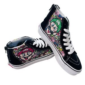 Vans x Super Mario Sk8-Hi Zip Sneaker Shoes Kids 13 Black Multicolor New